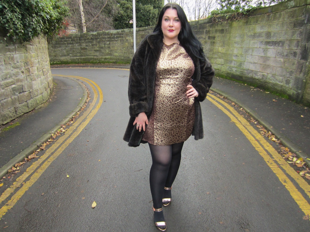 Plus Size Metallic Shift Dress and Faux Fur