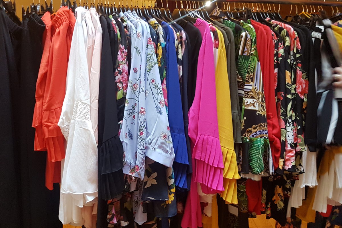 Rail of bright, colourful, and different prints from topsy curvy